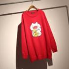 Pig Print Sweater Dress Red - One Size