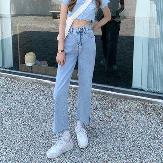 Mid-rise Slit Straight Leg Jeans