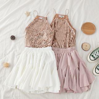 Sequined Sleeveless Top / Ruffled Mini Skirt