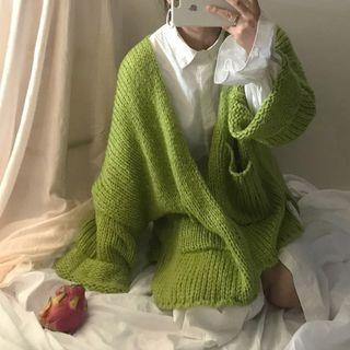 Oversize Knit Cardigan / Ruffle-cuff Long Shirt