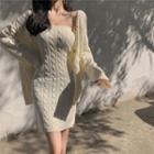 Plain Cardigan / Knit Strapless Mini Bodycon Dress