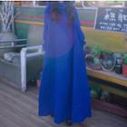 Cuffed Hooded Maxi Cape Dress Blue - One Size