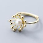 925 Sterling Silver Open Ring Flower Open Ring S925 Silver - Faux Pearl - Gold - One Size