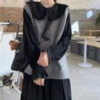 Knit Vest / Long-sleeve Plain Midi Dress