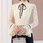 Bell-sleeve Lace Panel Mini Sheath Dress