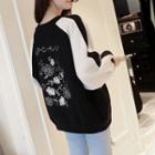 Color Block Embroidery Zip Knit Jacket