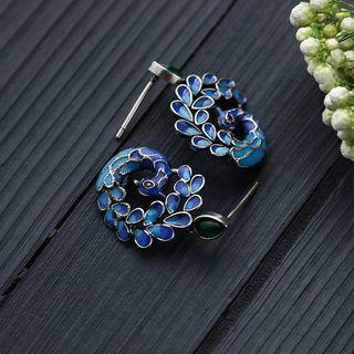 Peacock Glaze Alloy Dangle Earring 1 Pair - Cp564 - Silver & Blue - One Size