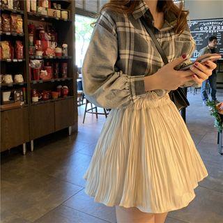 Plaid Long Sleeve Shirt / Pleated Mini Skirt