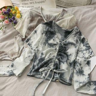 Cutout-sleeve Drawstring Crop T-shirt