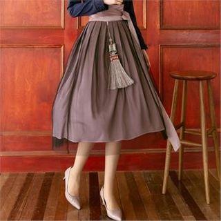 Tie-waist Tulle-overlay Wrap Skirt