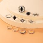 Set: Embellished Ring 22156 - Set - Silver & Black - One Size