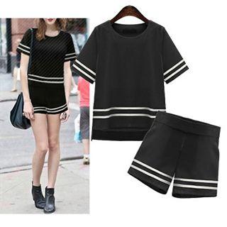 Set: Contrast Trim Short-sleeve Top + Shorts