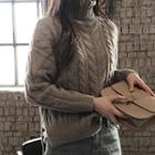 Turtleneck Slit-side Cable-knit Sweater