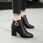 Pointed Rhinestone Block Heel Ankle Boots