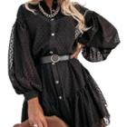 Long-sleeve Button-up Mesh Mini Dress