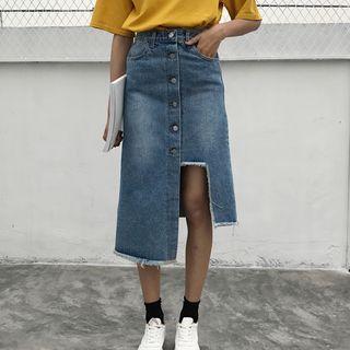 Asymmetric Midi Denim Skirt