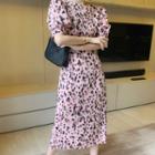 Short-sleeve Leopard Print Midi Dress