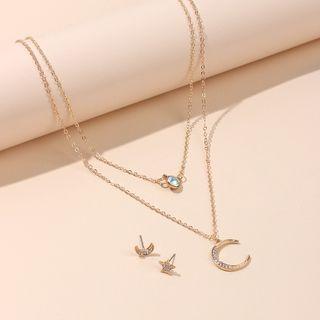 Set: Alloy Moon & Star Earring + Moon Pendant Necklace