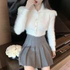 Furry Cardigan / Pleated Skirt
