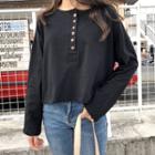 Long-sleeve Cropped Henley T-shirt