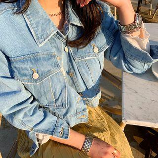 Cropped Denim Trucker Jacket Light Blue - One Size