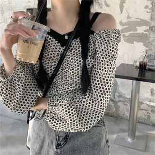 Mock Two-piece Cold-shoulder Floral Print Blouse