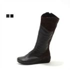 Genuine Leather Faux Fur-lined Long Boots