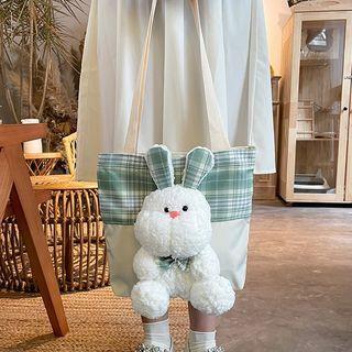 Rabbit Plaid Panel Tote Bag