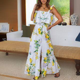 Spaghetti-strap Floral Slit Maxi Sundress