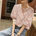 Puff-sleeve Loose-fit Striped Top