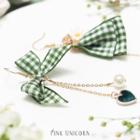 Plaid Bow Faux Pearl Fringed Earring