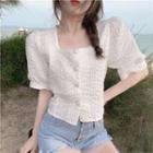 Short-sleeve Faux Pearl Button Top