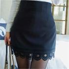 Lace-hem Mini Pencil Skirt