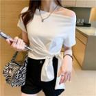 Short-sleeve Off-shoulder Tie-waist Crop Top
