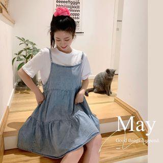 Short-sleeve T-shirt / Spaghetti Strap Denim Dress