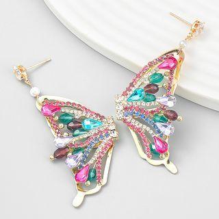 Rhinestone Butterfly Drop Earring 1 Pair - Purple & Blue & Pink - One Size