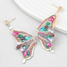 Rhinestone Butterfly Drop Earring 1 Pair - Purple & Blue & Pink - One Size