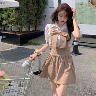 Puff-sleeve Shirt / Bow Jumper Skirt