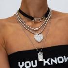 Alloy Heart Pendant Layered Choker Necklace 0391 - Silver - One Size