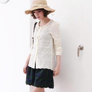 Crochet-collar Eyelet-lace Blouse