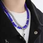 Bead Chain Layered Necklace Blue & Silver - One Size