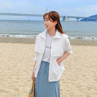 Flap-front Drawstring-waist Zip-up Parka