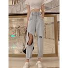 High-waist Cutout Straight-cut Jeans