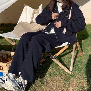 Lettering Zipped Hoodie / Wide-leg Pants