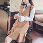 Mock Two Piece Striped Panel Collared Long Sleeve Dress