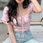 Puff-sleeve Floral Fitted Top