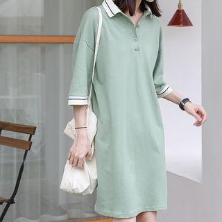 3/4-sleeve Contrast Trim Mini Polo Dress