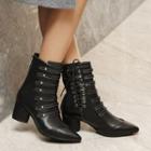 Chunky Heel Lace Up Side Short Boots