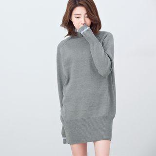 Contrast Trim Turtleneck Sweater Dress