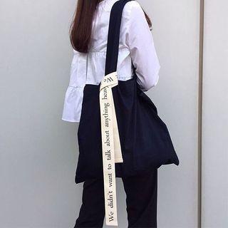Lettering Strap Canvas Tote Bag Blue - One Size